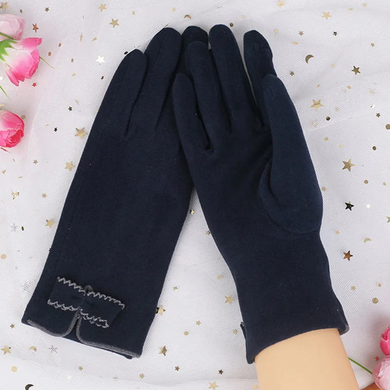 Spring Autumn Female Thin Warm Cashmere Full Finger Love Heart Bow Sports Cycling Mittens Women Touch Screen Driving Gloves J25