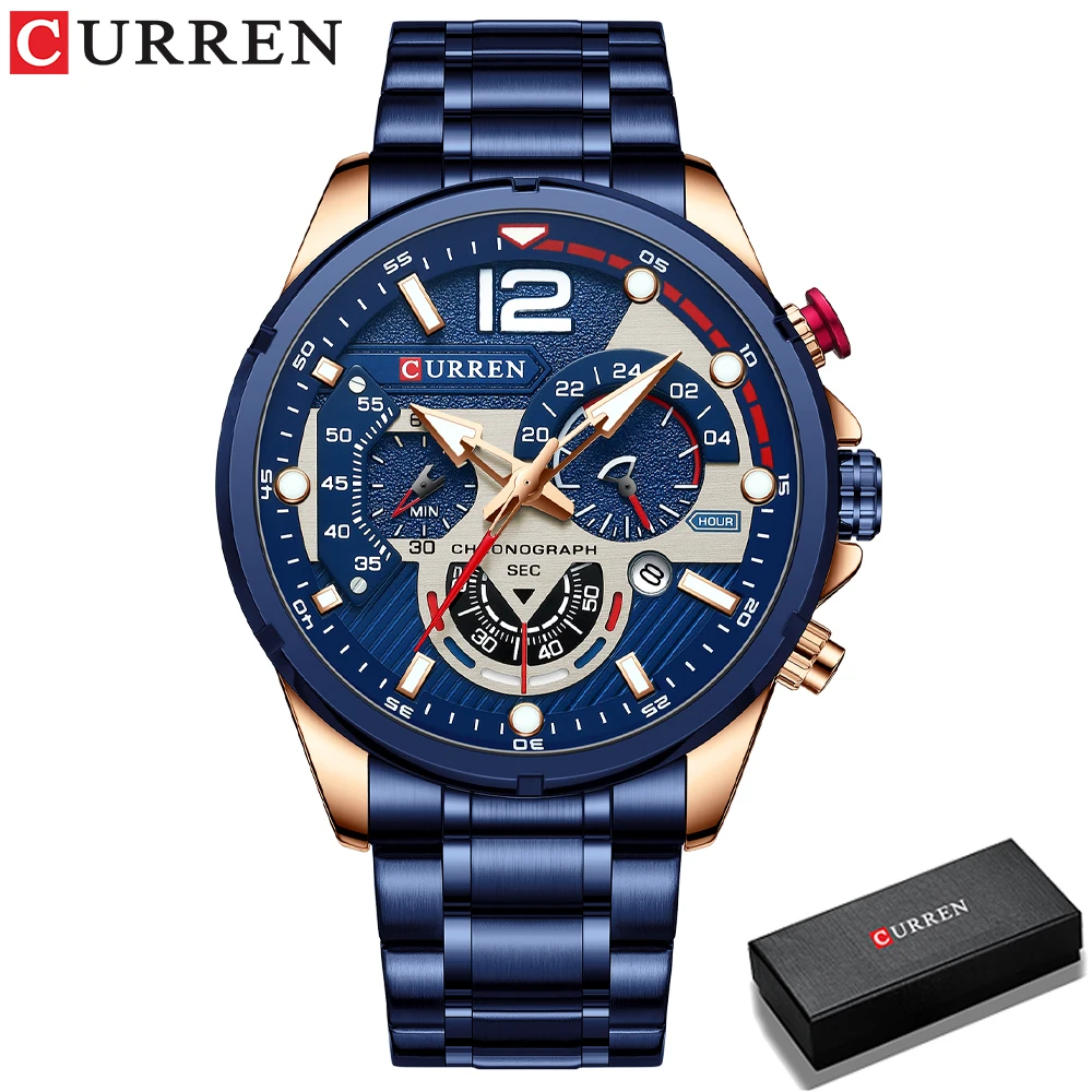 CURREN Uhren männer Sport Quarz Chronograph Armbanduhren Luxus Edelstahl Uhr mit Leucht Uhr Relogio Masculino
