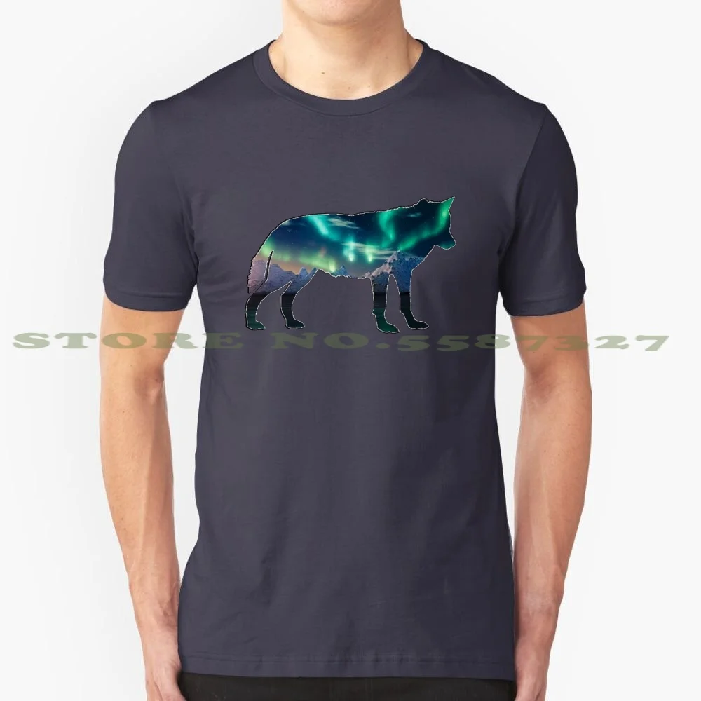 Northern Lights 100% Pure Cotton T-Shirt Wolf Wolves Northern Lights Aurora Borealis Yukon Sweden Canadian Norway Russia