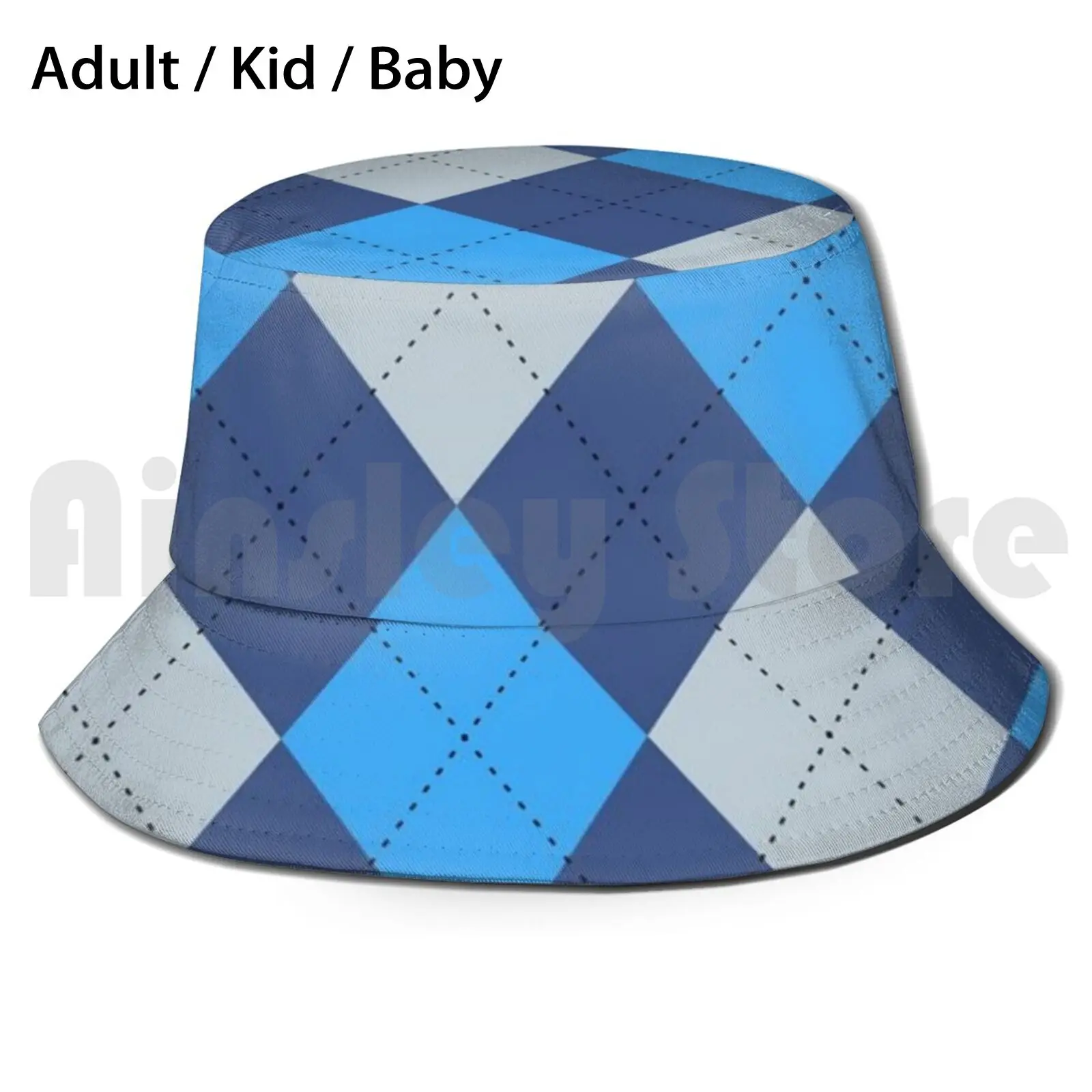 Blue And White Argyle Print Sun Hat Foldable UV Protection Argyle Brandy Melville Dupe Wildflower Y2k Soft Girl