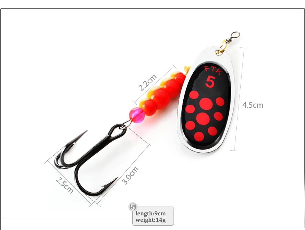 FTK 1 Stück Spinner-Köder 1 # -5 # Angelköder Bass Hard Baits Spoon mit Dreifachhaken für das Köderangeln – Detail 5