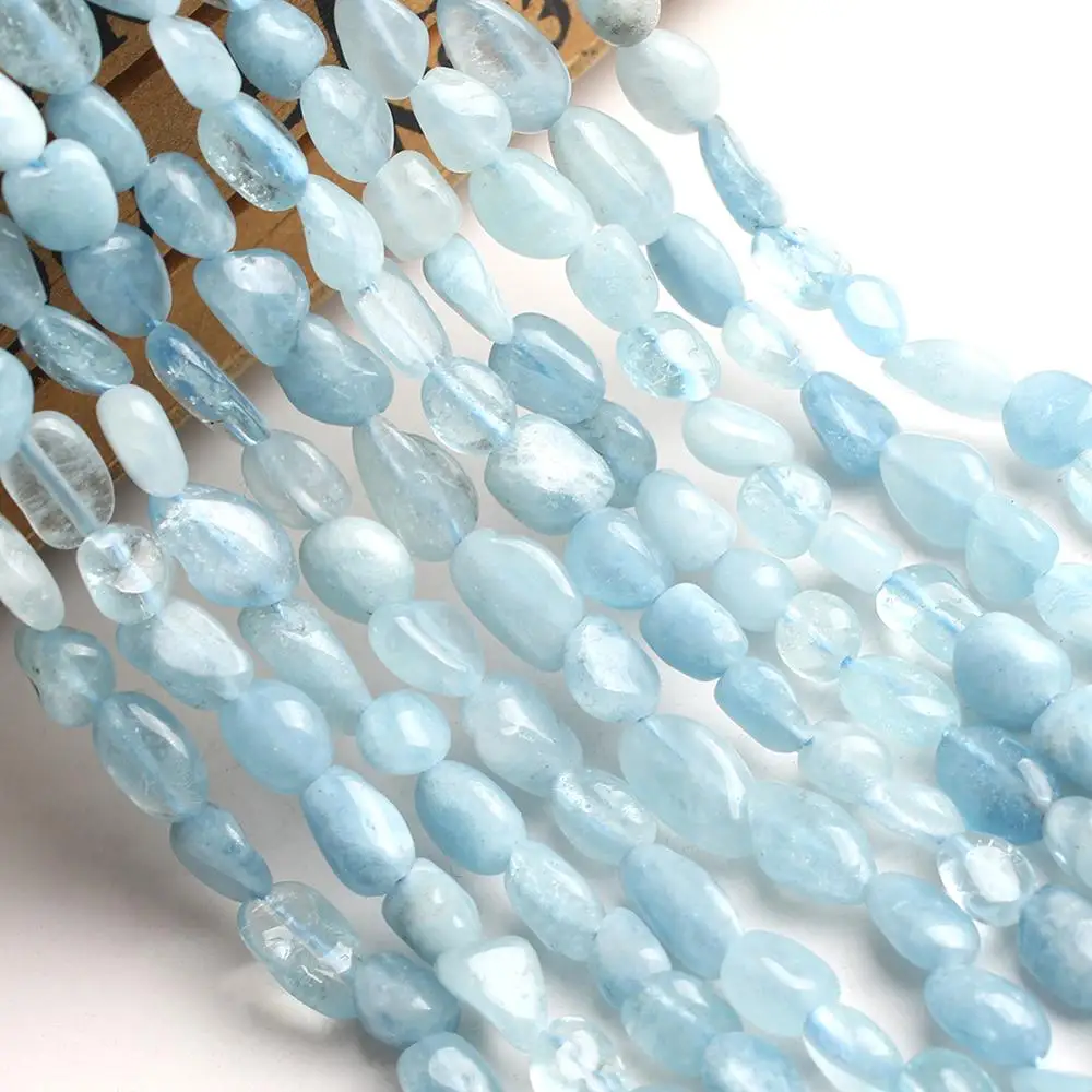 6-8mm Irregular Natural Aquamarina Stone Beads Loose Spacer Beads for Jewellery Making Bracelet Necklace 15 Inch