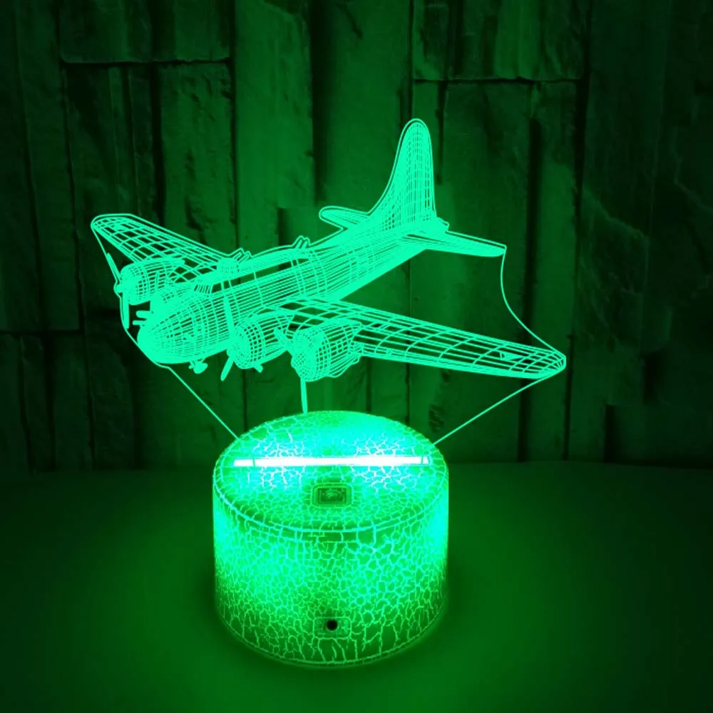 Flying Remote Control Aircraft Air Plane 3D LED Table Lamp Optical Illusion Night Light 7 colors change