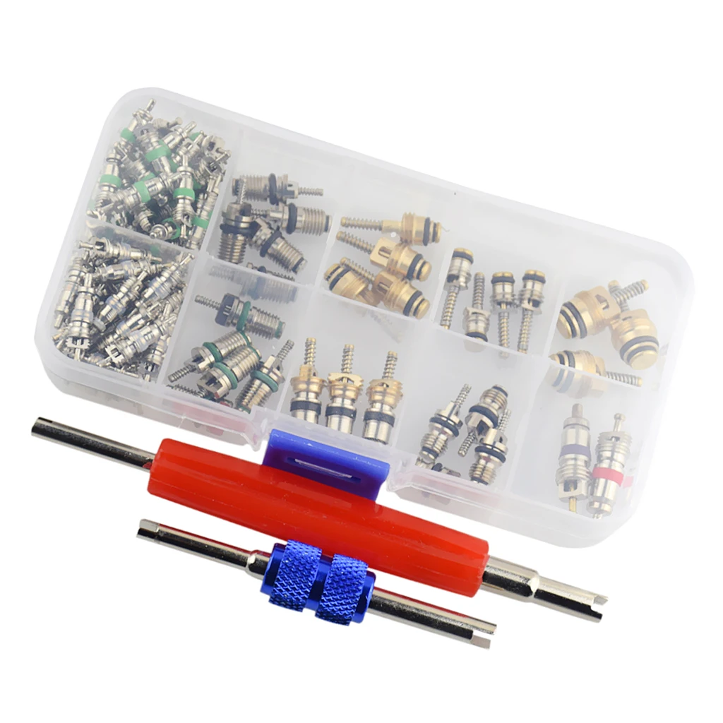 102 Pieces Assortment A/C Shrader Valve Core Tool Air Conditioning Valve Cap Removal Repair Tool R134 R12 Valves HV  kit