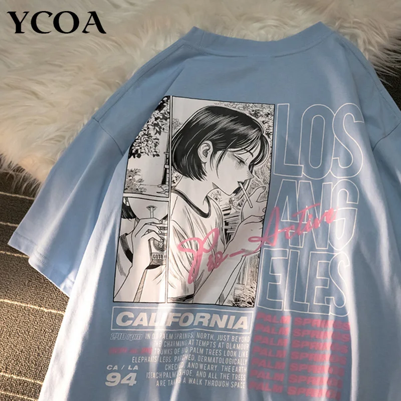 Oversized T-shirt Anime Y2k Tops Tees Pulovers Katoen Koreaanse Mode Hip Hop Goth Korte Mouw Harajuku Vintage Vrouwelijke Kleding