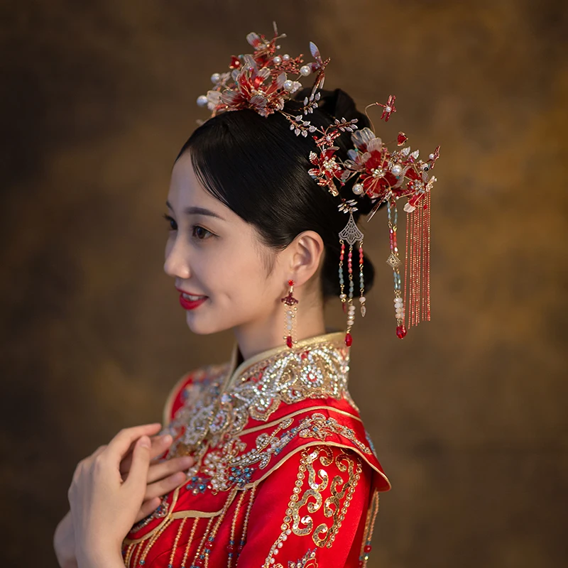 Handmade Draggonfly Designs Vintage Brides Hair Accessories Chinese Classical Wedding Headdress Jewelry Hair Jewelries