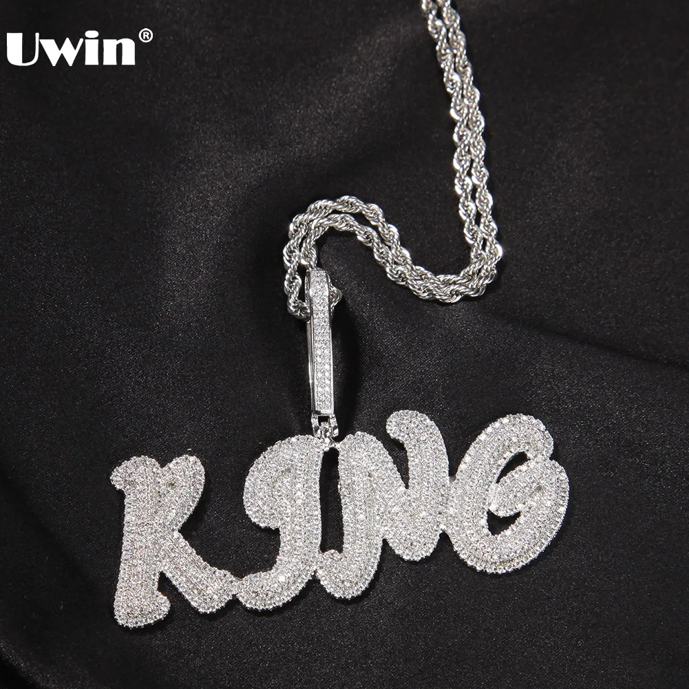 

UWIN Custom Bubble Letters Pendent Necklaces Iced Out Cubic Zircon Cursive Letters for Women Fashion Hip Hop Jewelry for Gift