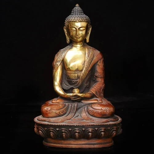 

Old Hand carved brass gilt Medicine Buddha sakyamuni Shakyamuni statue