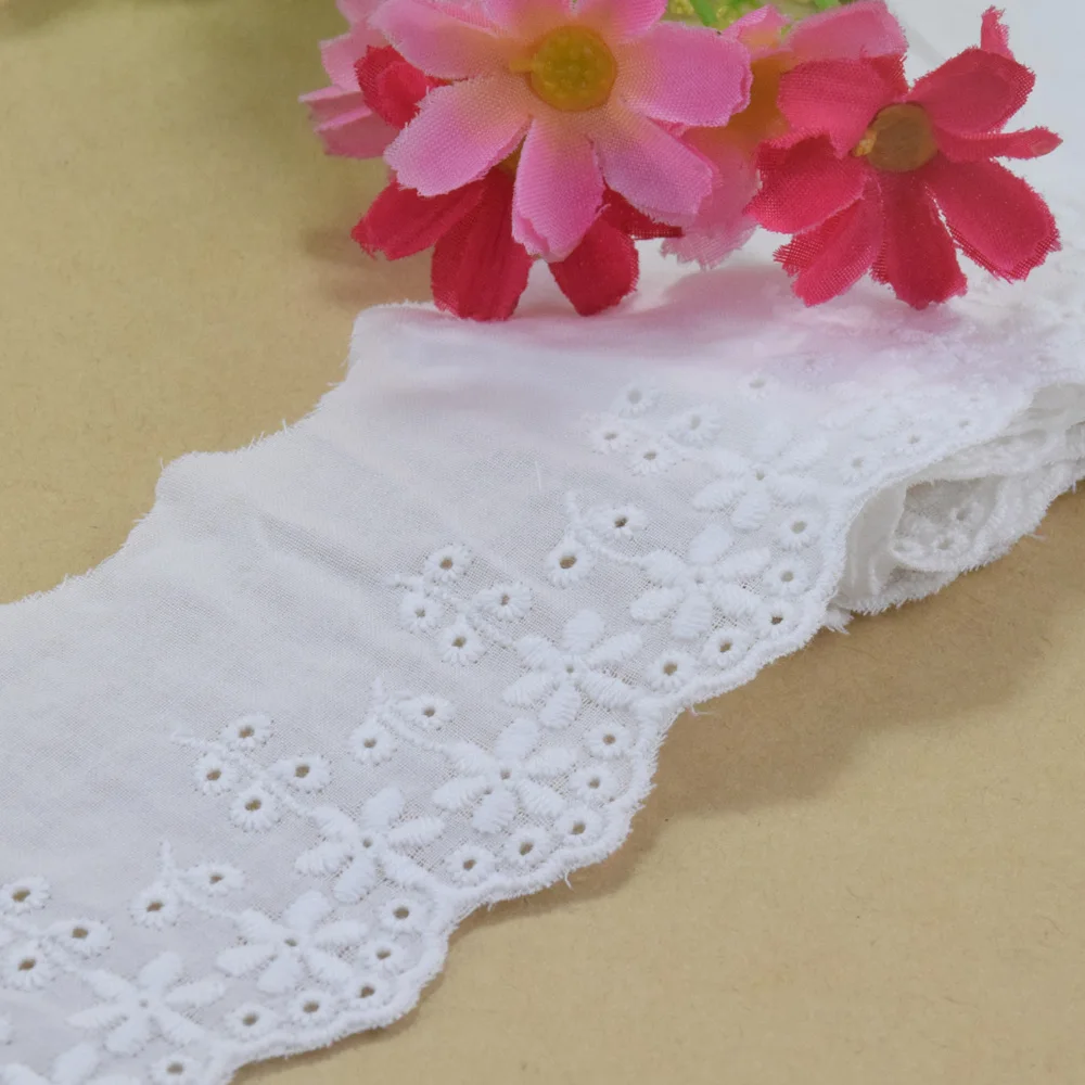 5.5cm Wide 100% Cotton Embroidery White Lace Sewing Ribbon Trim Wedding Decoration DIY Dolls Colthes Dress Accessories  #4211