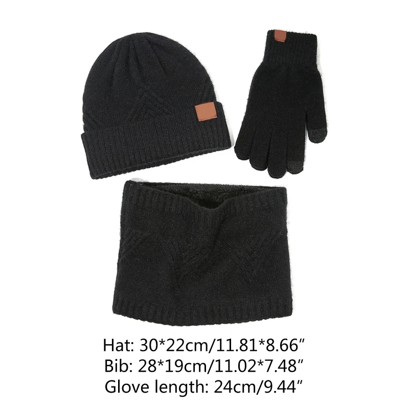 3 sztuk zima z pluszową wyściółką dzianina w paski czapka typu Beanie szalik rękawiczki do ekranu dotykowego zestaw Y1AC