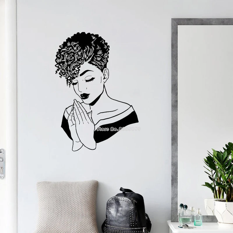 Calcomanía de pared para salón de belleza y peluquería, pegatina artística de vinilo con clase negra para mujer, Diva de oración, chica, decoración de pared, regalos para habitación, LL861