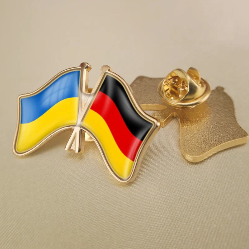 Ukraine and Germany Crossed Double Friendship Flags Lapel Pins Brooch Badges