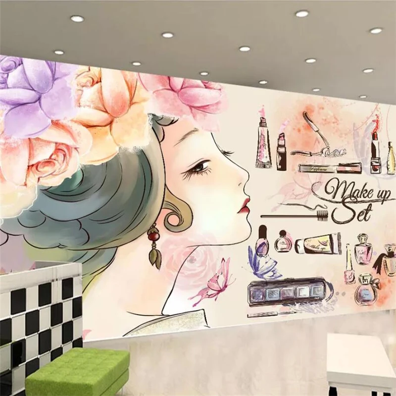 

Custom wallpaper 3d murals fashion beauty eyelashes nail shop tv background wall painting Korean semi-permanent wallpaper обои