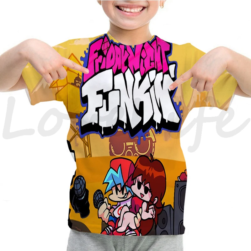 Boys Friday Night Funkin T Shirt Cartoon Fnf Game Funny Short Sleeve Summer Children 3D T-Shirt Kids Kawaii Clothes Anime Tshirt