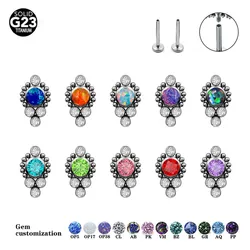 1PC G23 Titanium & Fire Opal Cz Gem Flower Earring Stud Labret Bar Ring Body Piercing Jewelry Cluster Ear Tragus Helix Cartilage