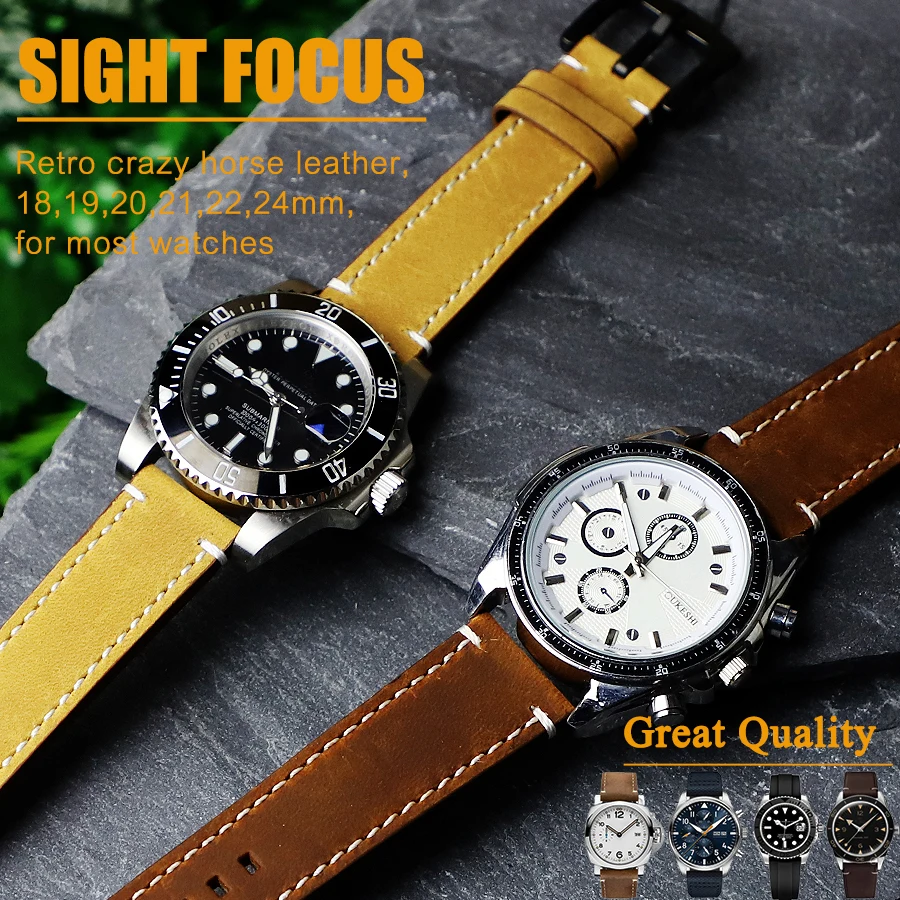 18mm,19mm,20mm,21mm,22mm,24mm Vintage Leather Watch Strap Quick Release Pins Watch Band for Samsung Huawei IWC Watchbands