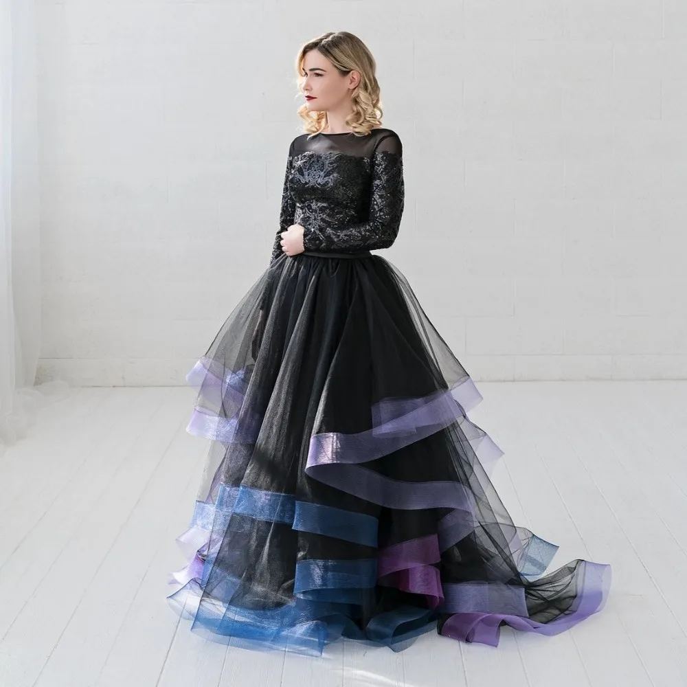 Pretty Black Ruffles Tulle Bridal Skirts With Colorful Organza Edge 2020 Puffy Long Women Tulle Skirts Zipper Custom Made