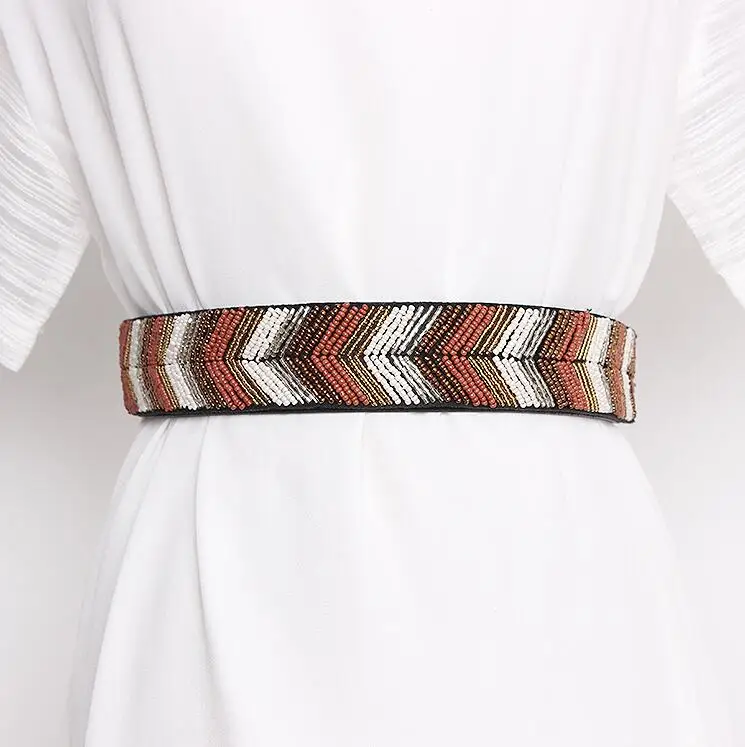 Vrouwen Runway Fashion Kralen Elastische Cumberbanden Vrouwelijke Jurk Korsetten Tailleband Riemen Decoratie Brede Riem R2849