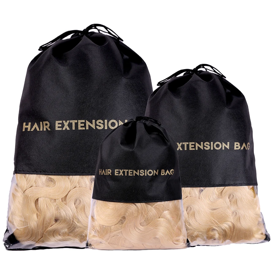 Bolsa de almacenamiento para extensiones de cabello, estuche de traje no tejido, bolsa de almacenamiento con bolsillo para zapatos