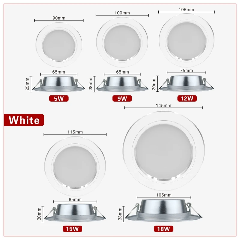 Led Downlight 220V 5W 9W 12W 15W 18W Plafondlamp Verzonken Neer Licht Ronde led Panel Licht Led Spot Light Indoor Verlichting