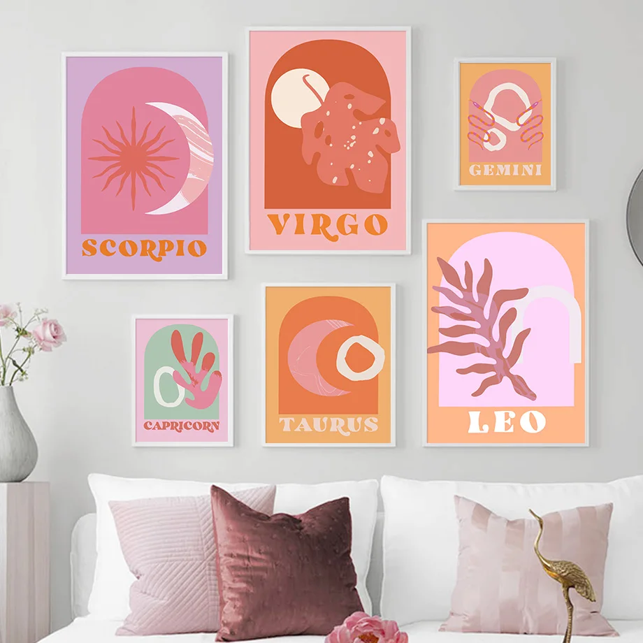 12 Zodiac Sign Plant Aries Libra Aquarius Wall Art Canvas Painting Nordic Posters And Prints Pictures For Living Room Home Decor