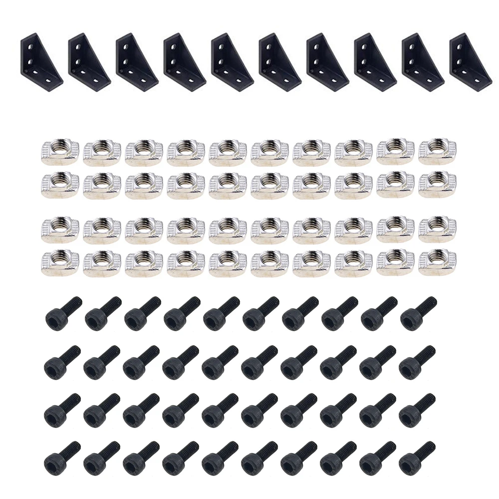 2040 Aluminum Profile Connector Set: 10pcs Corner Bracket + 40pcs 20 Series M4 T-slot Nuts + 40pcs M4x10mm Hexagon socket bolt