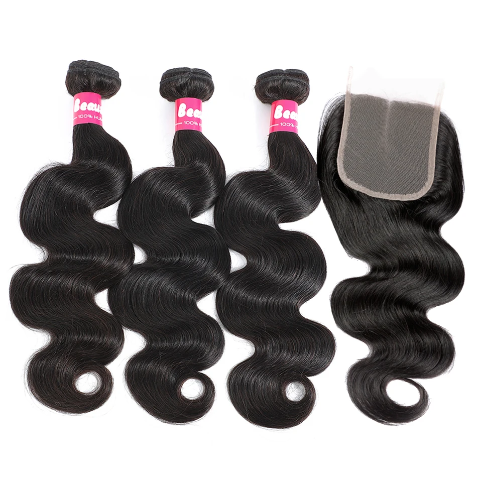 Beaushine-extensiones de pelo ondulado con cierre, accesorio capilar brasileño de 28 y 30 pulgadas con cierre de encaje, 4x4