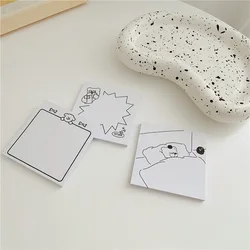 Bloc de notas de oso de dibujos animados, cuaderno de papel de mensaje de registro de marco blanco y negro, papelería escolar Kawaii, 50 hojas