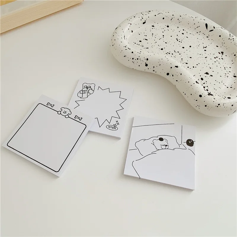 Ins Cartoon Cute Brief Strokes Bear Memo Pad Black White Frame Record Message Paper Notebook Kawaii School Stationery 50 Sheets