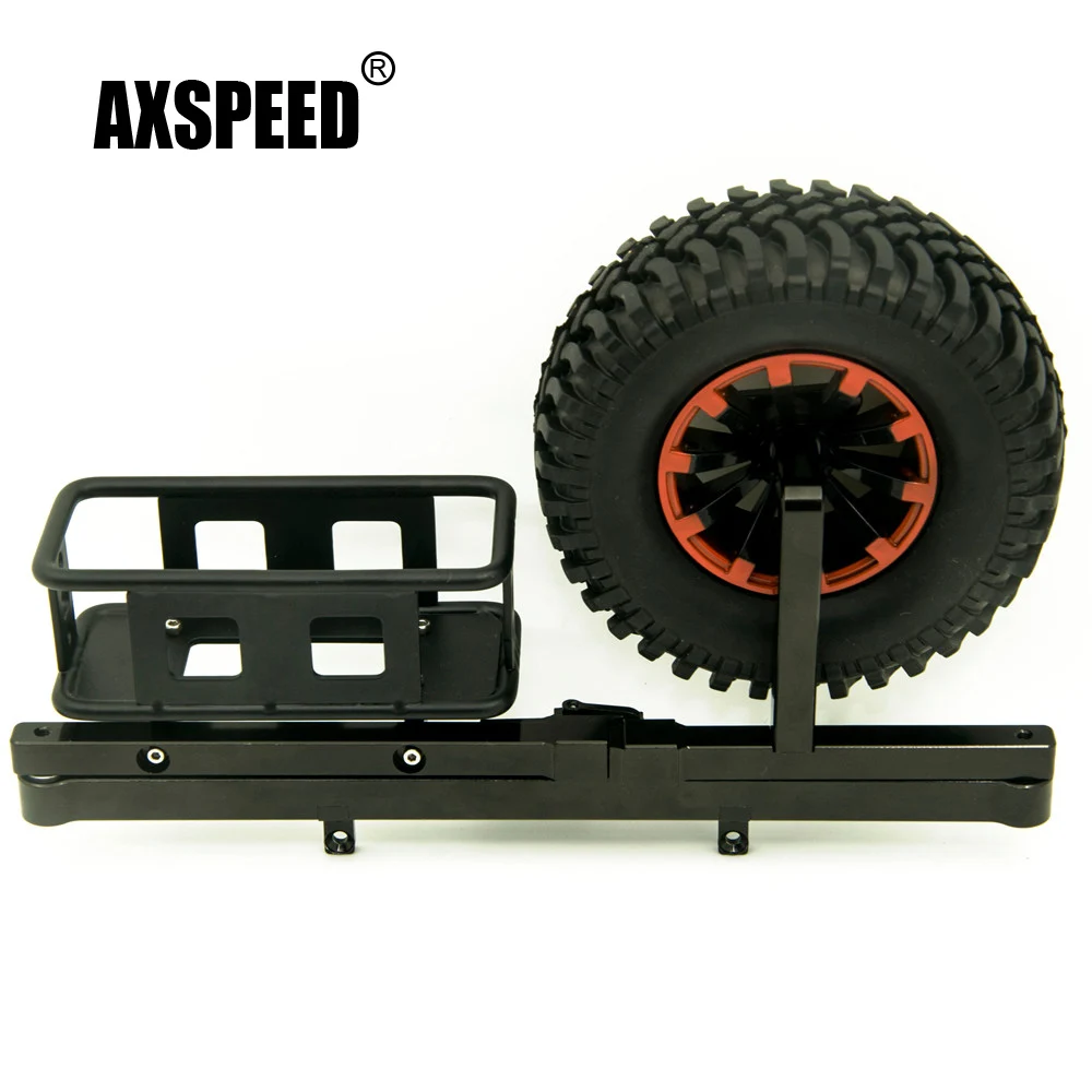 AXSPEED Aluminum Rear Bumper with Spare Tire Carrier Rack for D90 D110 1/10 RC Crawler Car Upgrade Parts