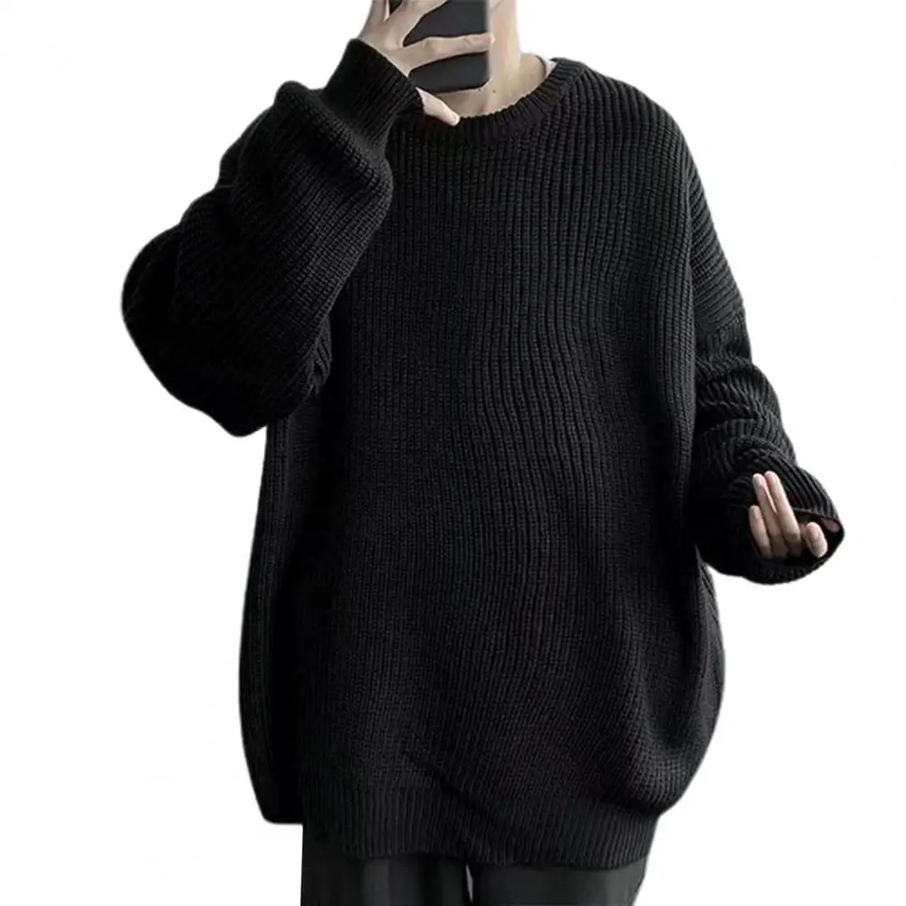 O Neck Men Sweater Solid Color Long Sleeves Oversized Knitted Fall Sweater Streetwear blusa de frio masculino sueter masculino