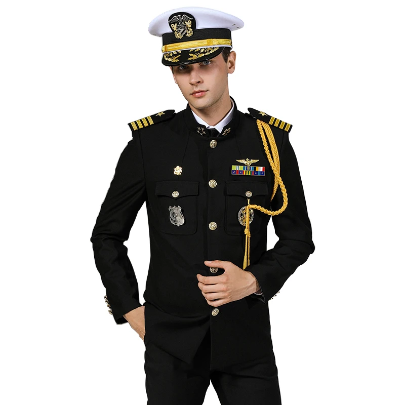 Men\'s US Seaman Uniform Suit Spring Autumn Crew Aviation Ship Sailor Concierge Service Work Clothes Performance Costume