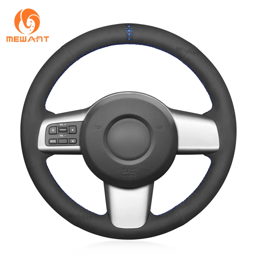 

MEWANT Black Suede Genuine Leather Car Steering Wheel Cover for Mazda 2