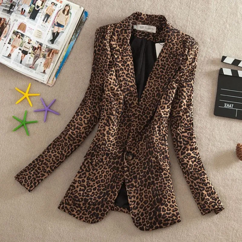 2024 New Fashion Women Blazer Leopard OL Long Sleeve Suit Coat Blazers Jackets Office Lady Tops Biker Jacket Outwear Tops R1140