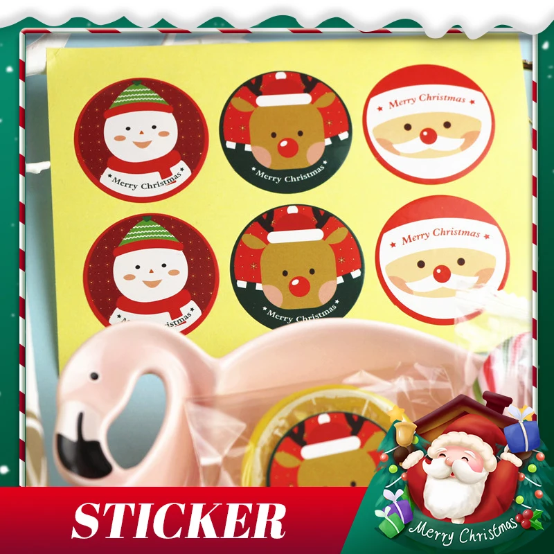 5pcs Cute Santa Elk Bear Sticker Christmas Sealing Sticker Cookie Box Snowflake Crisp Packaging Sticker Gift Packaging Sticker