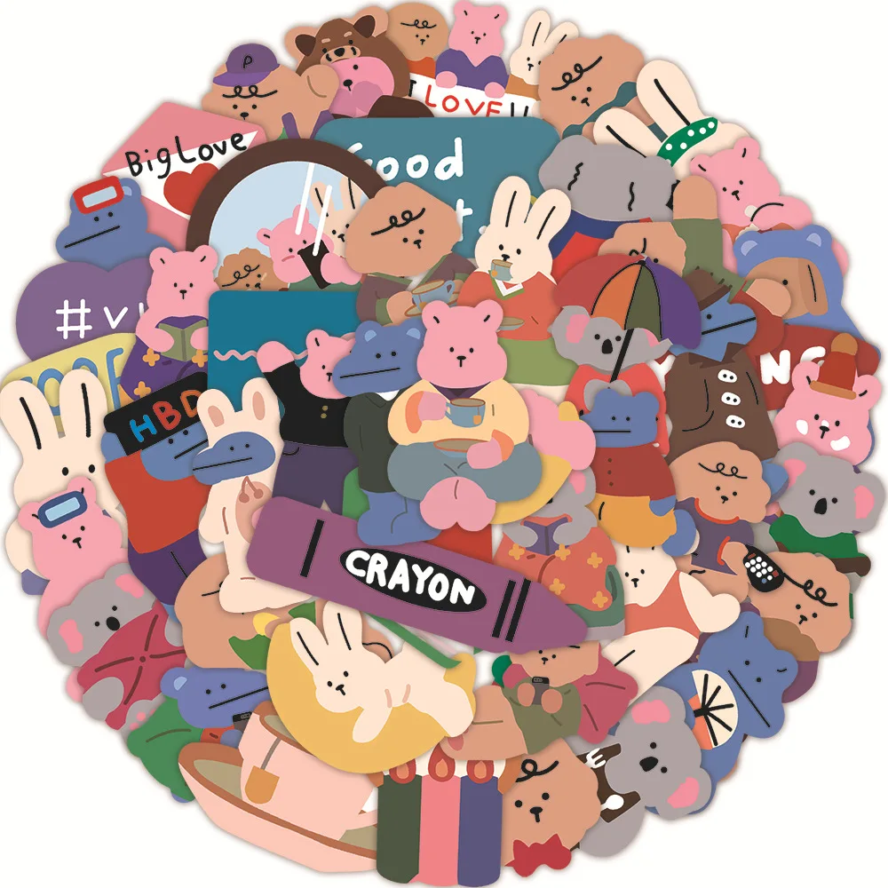 10/30/50pcs Korean Cartoon Ins Wind Love Bear Graffiti Stickers Travel Laptop Diy Car Bike Decal Decor Manga Animal Stickers