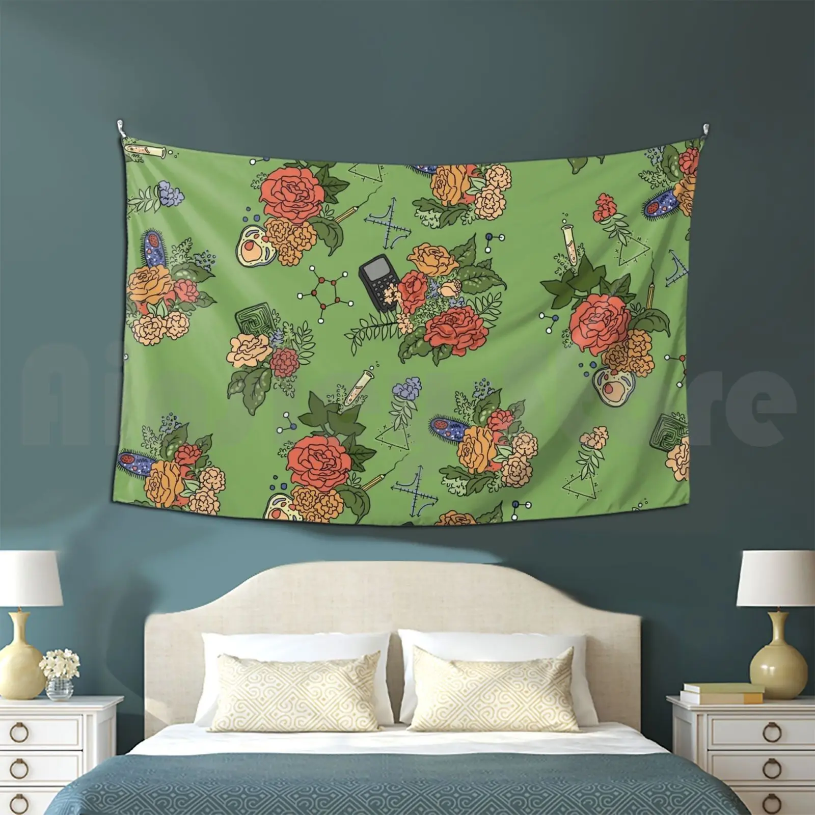 Stem Floral Pattern Tapestry Background Wall Hanging Stem Science Math Technology Engineering Nerdy Nerd Geek Geeky