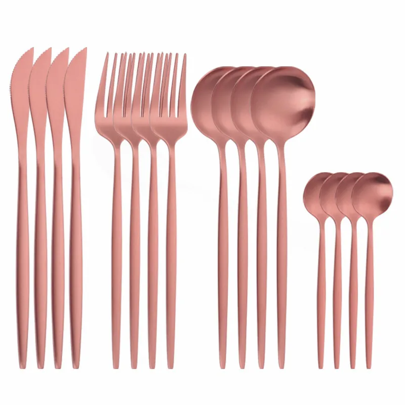 

Stainless Steel Tableware Western Cutlery Set 16 Pieces Rose Gold Dinnerware Set Kitchen Spoon Fork Knife Dinner Set Complete