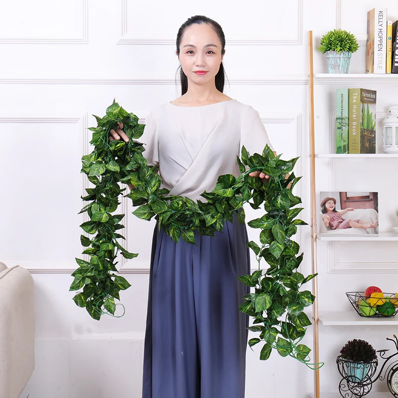 5pcs/lot Artificial Silk Plants Creeper Vines Flowers Silk Grape Ivy Green Leaves Wall Hanging Garland Garden Home Wedding Decor