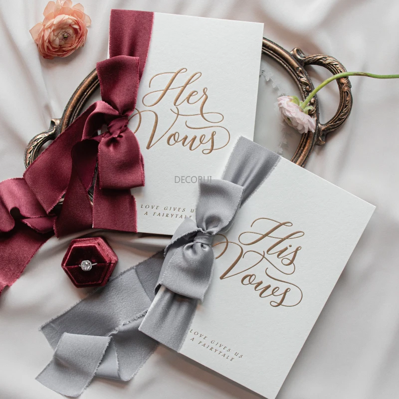 2pcs Wedding Vows Card Advanced Velvet Ribbon Bride Groom Swear To Speak Handwritten Speech Card