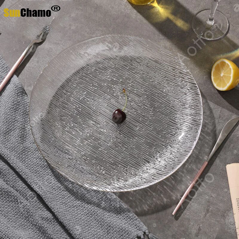 Sunchamo Glass Fruit Plate Transparent Crystal Creative Decoration Home Salad Snack Fruits Hotel Cold Dish Western Plates Gifts