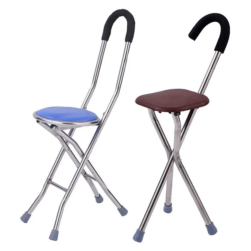 Walking Stick Crutch Chair Elderly Folding Non-Slip Walking Stick Multifunctional Chair with Stool Elderly Seat Can Sit Crutch