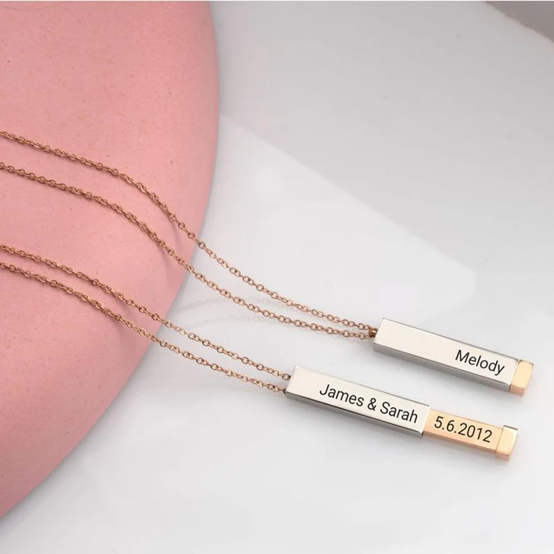 

Engrave Name Stereoscopic Bar Pendant Custom Hidden for Women Stainless Steel Personalized Necklace Woman Jewelry for Lovers