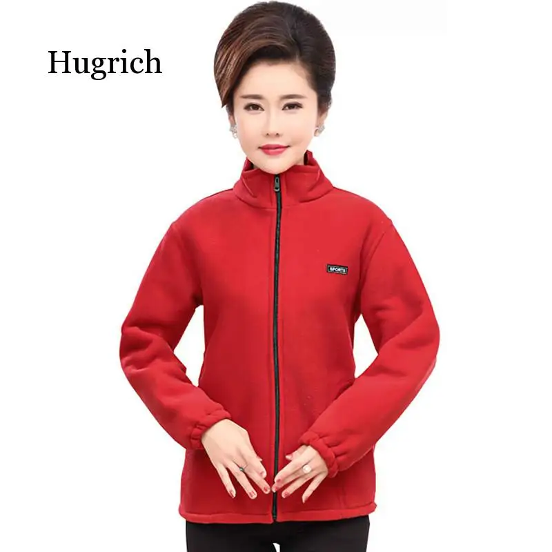 2020 New Autumn Mid-Aged Women Fleece Jackets  5Xl Casual Warm Jacket Zipper Outerwear for Mum Winter Fashion