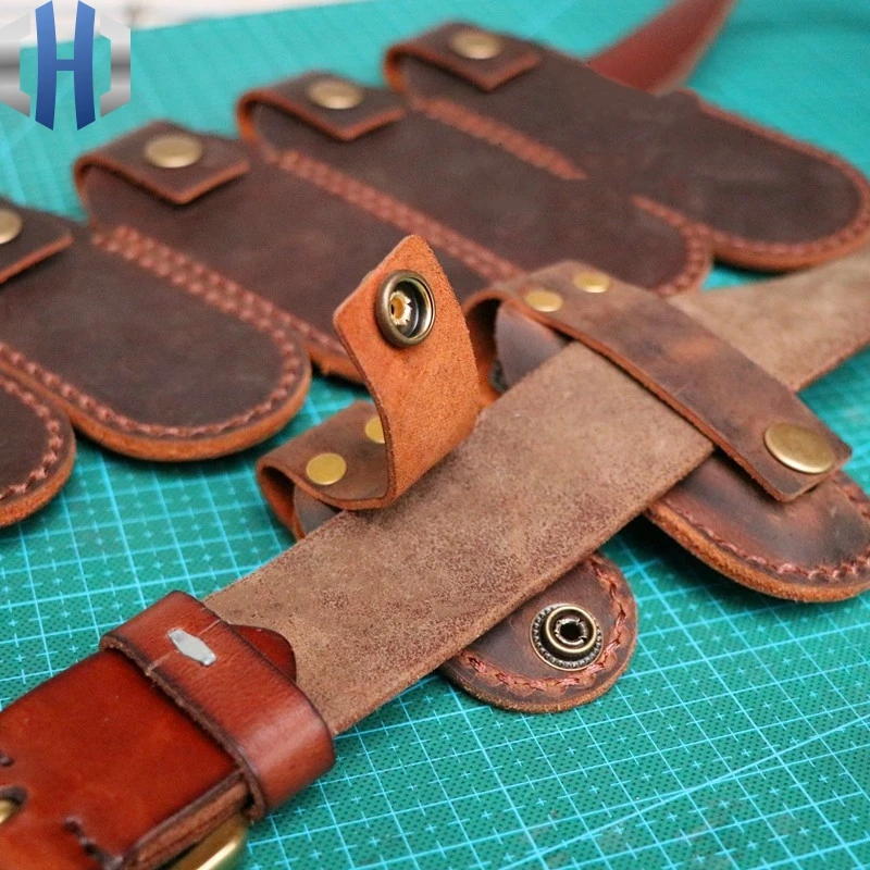 7 Designs First Layer Crazy Horse Cowhide Leather Folding Knife Tool Pliers Quick Button Case Sheath Waistband Belt Buckle