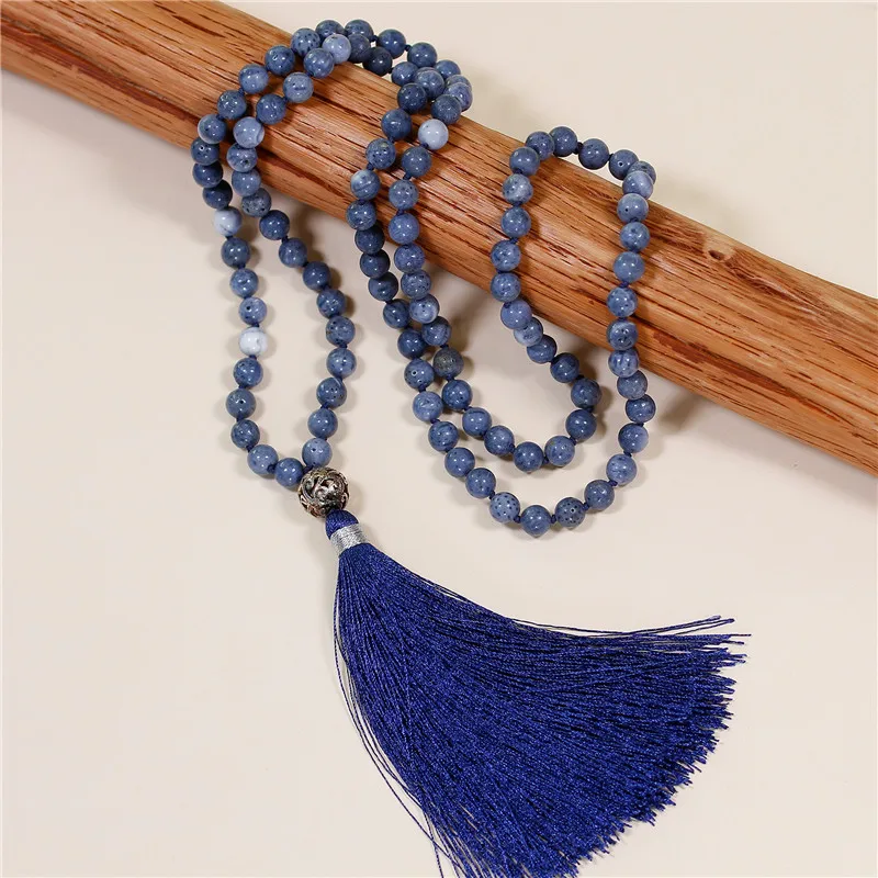 

108 Mala Necklace Natural stone Beaded Necklace Navy blue Tassel Necklace Yoga Meditation Fine Jewelry Dropshipping Wholesale