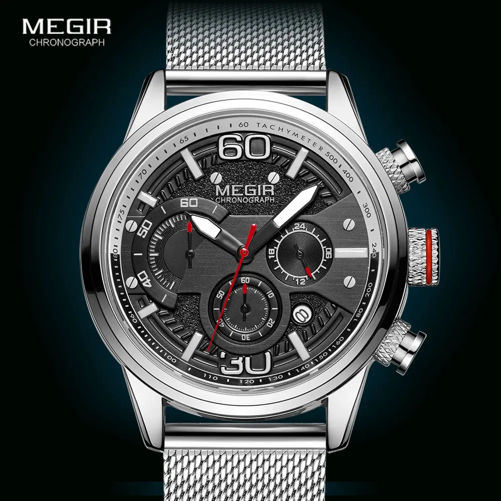 Megir Fashion Mens Watches 2020 Luxury Top Brand Quartz Watch Military Sport Mesh Strap Waterproof Wrist Watches Men Relogios