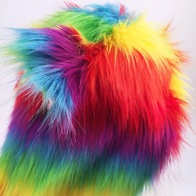 Frauen Regenbogen Streifen Pelzigen Tier Hoodie Flauschigen Plüsch Ohren Pfoten 3 In 1 Multifunktionale Earflap Schal Handschuhe ohrenschützer – Detail 13