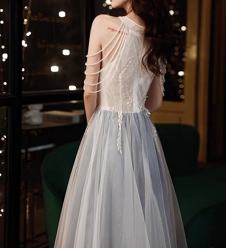 Elegante halter vestido de baile branco o-pescoço fora do ombro applique lantejoulas brilhantes borla a linha festa anfitrião vestidos de noite novo 2023