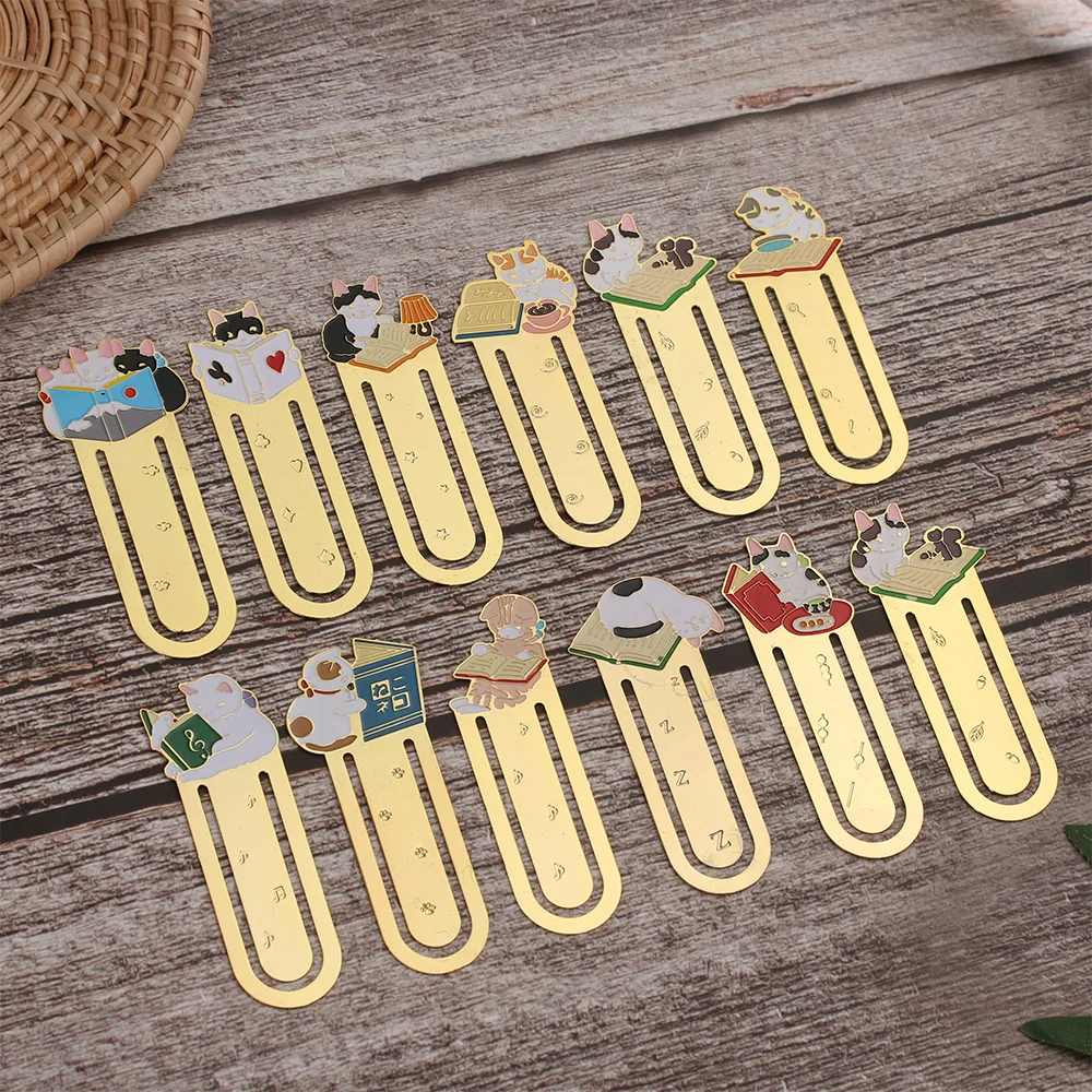 1PC New Cartoon Cute Cats Bookmark Gold-plated Book Folder Metal Label Student Gift Animals Stationery School Supplies